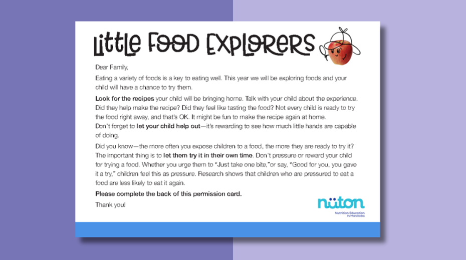 Little Food Explorers Parent Permission Card